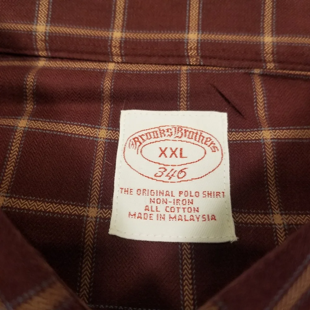 Brooks Brothers 346 Mens Button Down Shirts Size XXL Lot Of 2 Beige Red Check - Picture 3 of 10